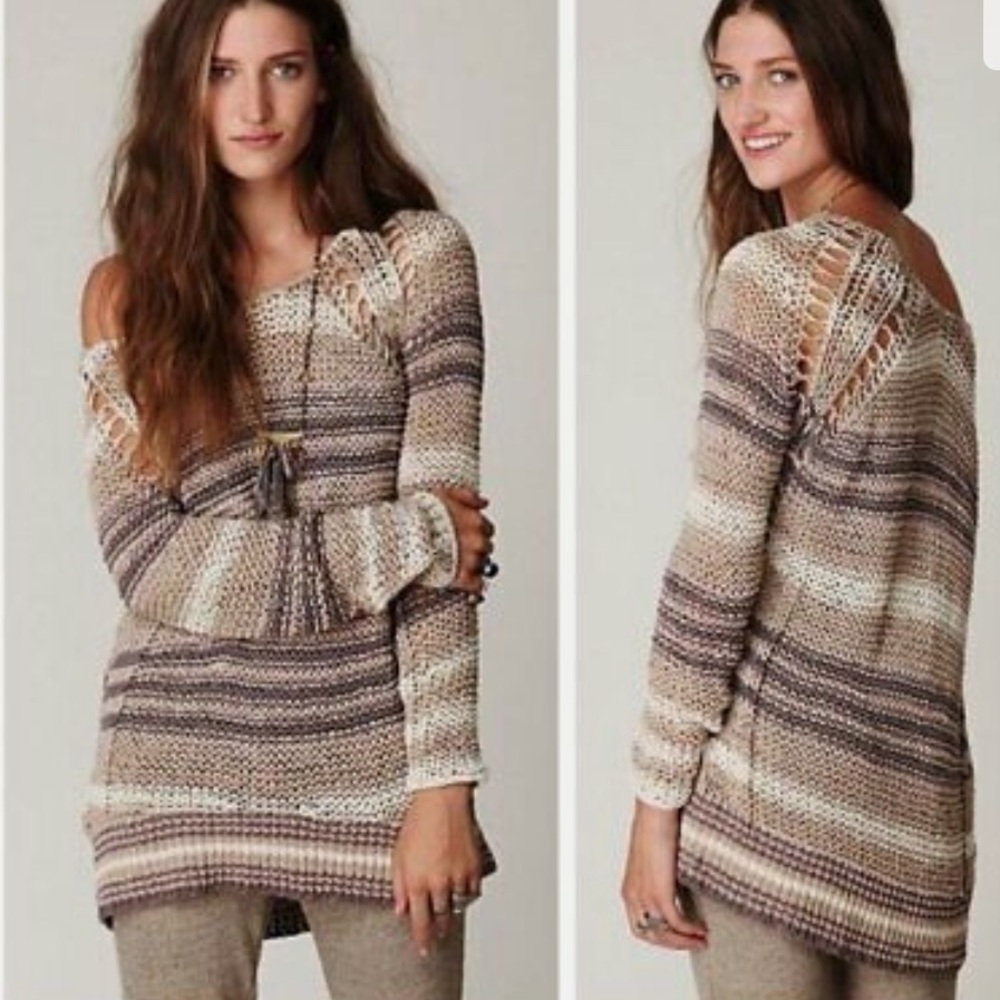 Free People Crochet Sweater XS Top
Long Sleeves BEIGE Ivory GREY
Boho Hippie